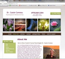 Simple fixed width website design for Breckenridge-based psychologist Dr. Cassie Comeau